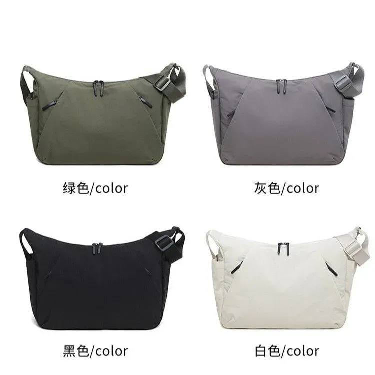 Tas Selempang Pria Bahan Nylon Polos Warna Hitam Bentuk Kotak Tali Lebar Grosir Import