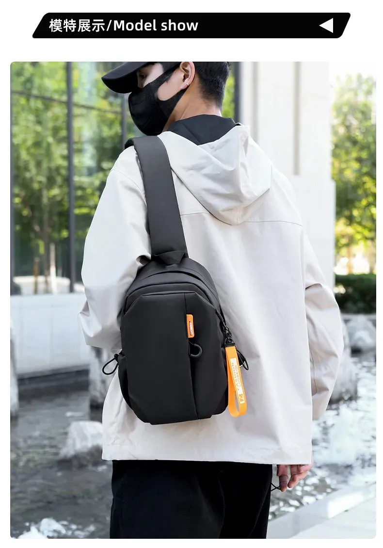 Tas Selempang Pria Bahan Nylon Polos Warna Hitam Bentuk Kotak Tali Panjang Pilihan Reseller