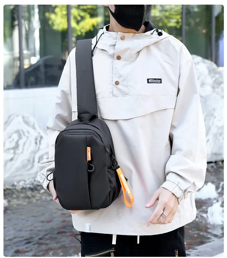 Tas Selempang Pria Bahan Nylon Polos Warna Hitam Bentuk Kotak Tali Panjang Pilihan Reseller