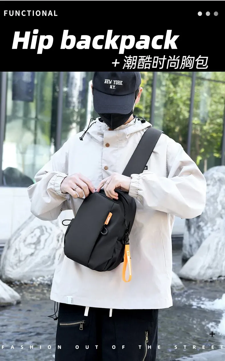 Tas Selempang Pria Bahan Nylon Polos Warna Hitam Bentuk Kotak Tali Panjang Pilihan Reseller