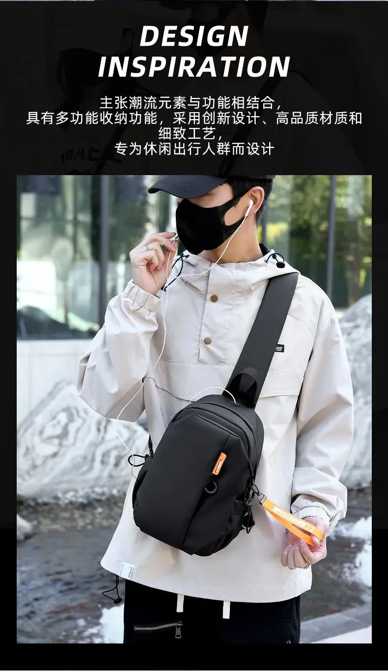 Tas Selempang Pria Bahan Nylon Polos Warna Hitam Bentuk Kotak Tali Panjang Pilihan Reseller