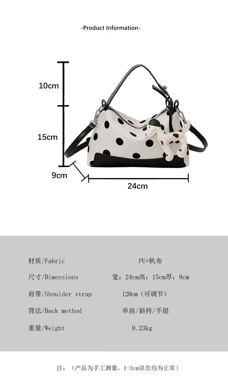 Tas Selempang Wanita Bahan PU Sintetis Motif Polkadot Warna Hitam Bentuk Kotak Resleting