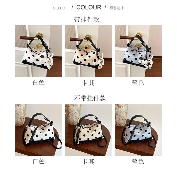 Tas Selempang Wanita Bahan PU Sintetis Motif Polkadot Warna Hitam Bentuk Kotak Resleting