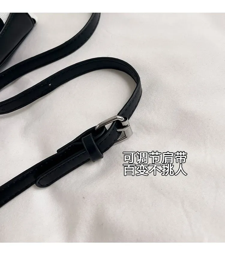 Tas Selempang Wanita Bahan PU Sintetis Motif Polkadot Warna Hitam Bentuk Kotak Resleting
