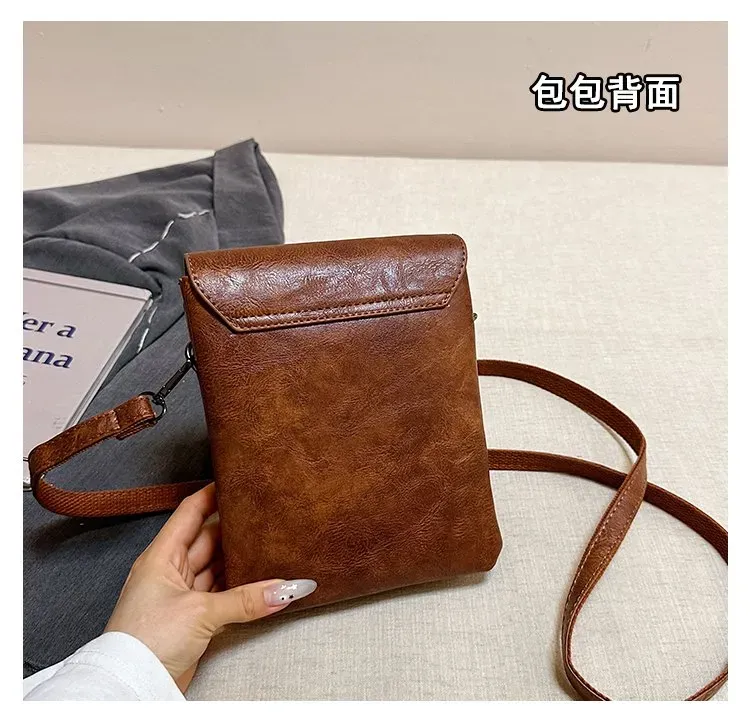 Tas Selempang Wanita Bahan PU Sintetis Motif Print Bentuk Kotak Tali Panjang Warna Cokelat