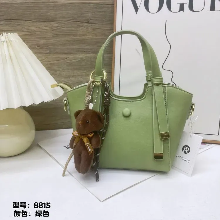 Tas Selempang Wanita Bahan PU Sintetis Polos Warna Hijau Bentuk Kotak Tali Lebar Grosir Import
