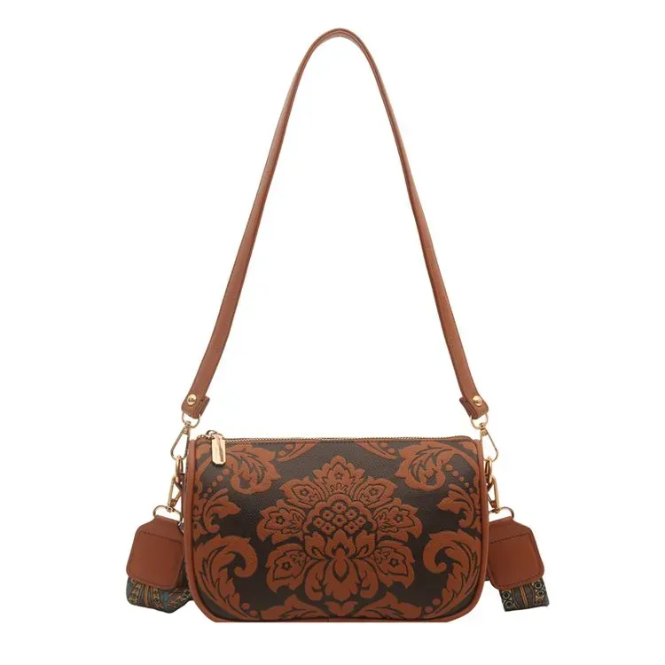 Tas Selempang Wanita Bahan PU Sintetis Motif Floral Warna Pink Bentuk Kotak Tali Grosir Import
