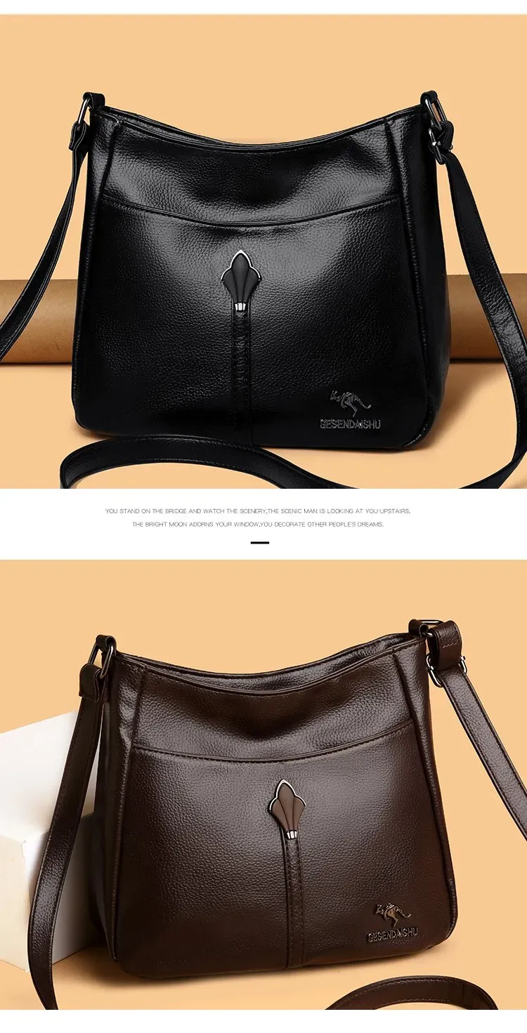 Tas Selempang Wanita Bahan PU Sintetis Polos Warna Hitam Bentuk Kotak Tali Resleting Grosir
