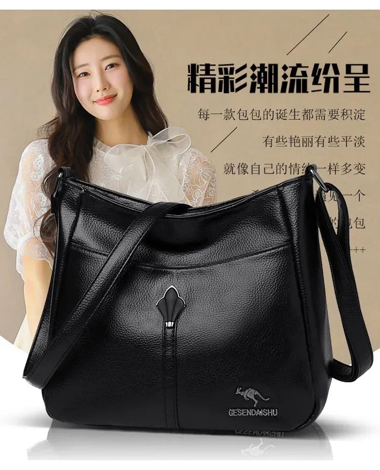 Tas Selempang Wanita Bahan PU Sintetis Polos Warna Hitam Bentuk Kotak Tali Resleting Grosir