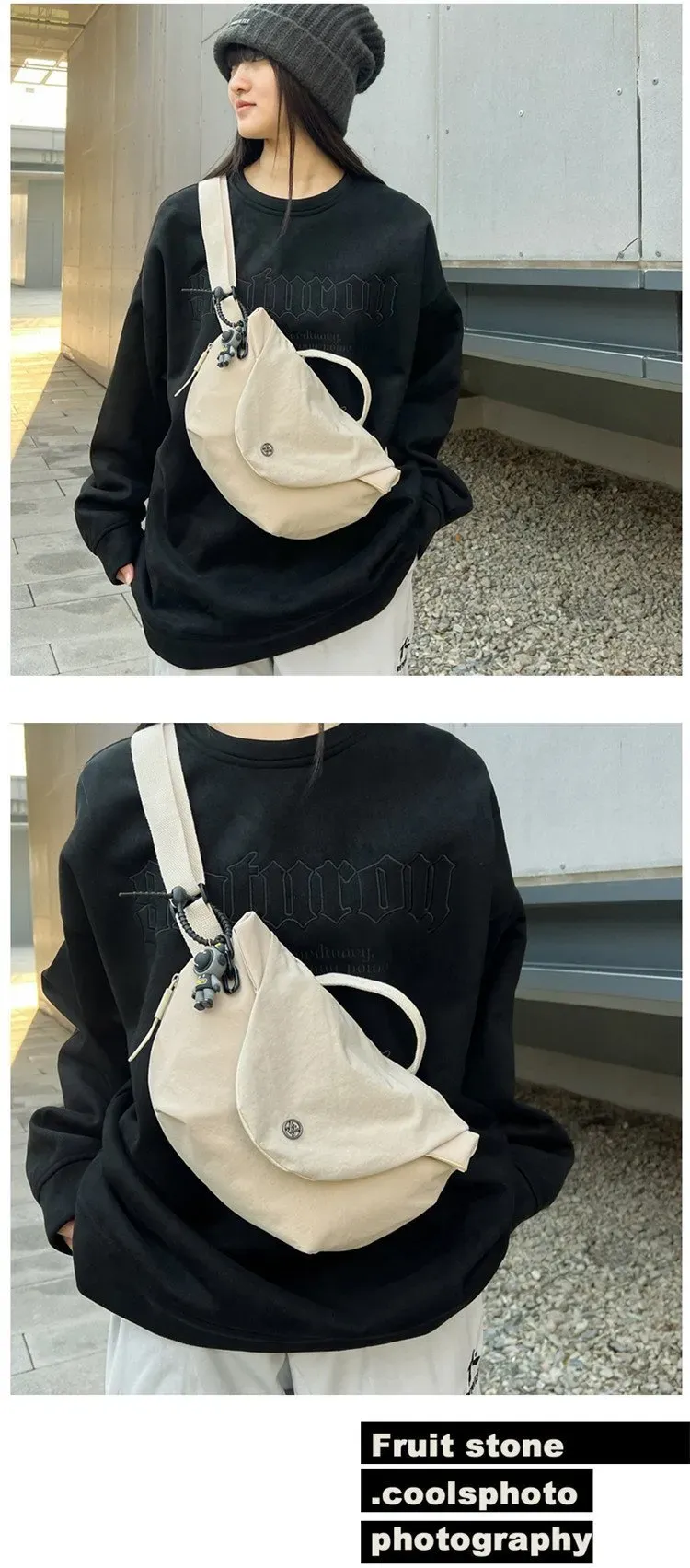Tas Tote Wanita Bahan Kain Polos Bentuk Kotak Tali Panjang Resleting untuk Travel Grosir Import