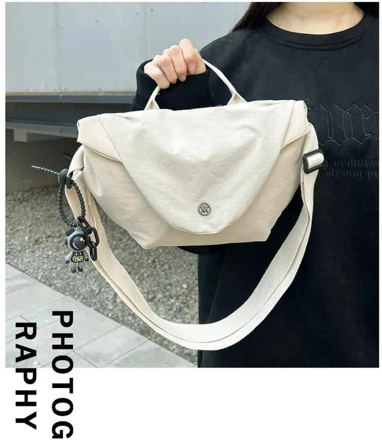 Tas Tote Wanita Bahan Kain Polos Bentuk Kotak Tali Panjang Resleting untuk Travel Grosir Import