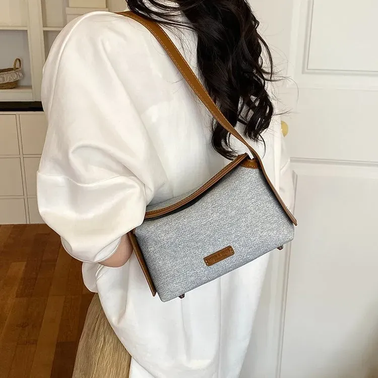 Tas Selempang Wanita Bahan PU Sintetis Polos Warna Abu-Abu Bentuk Kotak Tali untuk Reseller
