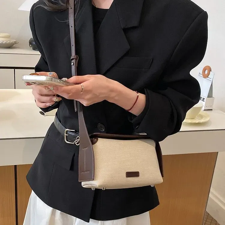 Tas Selempang Wanita Bahan PU Sintetis Polos Warna Abu-Abu Bentuk Kotak Tali untuk Reseller