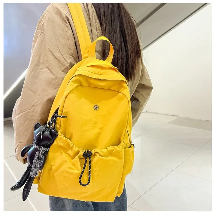 Tas Ransel Wanita Bahan Nylon Polos Warna Hitam Bentuk Kotak Tali Panjang Grosir Import