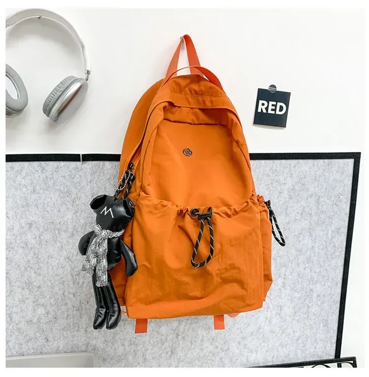 Tas Ransel Wanita Bahan Nylon Polos Warna Hitam Bentuk Kotak Tali Panjang Grosir Import