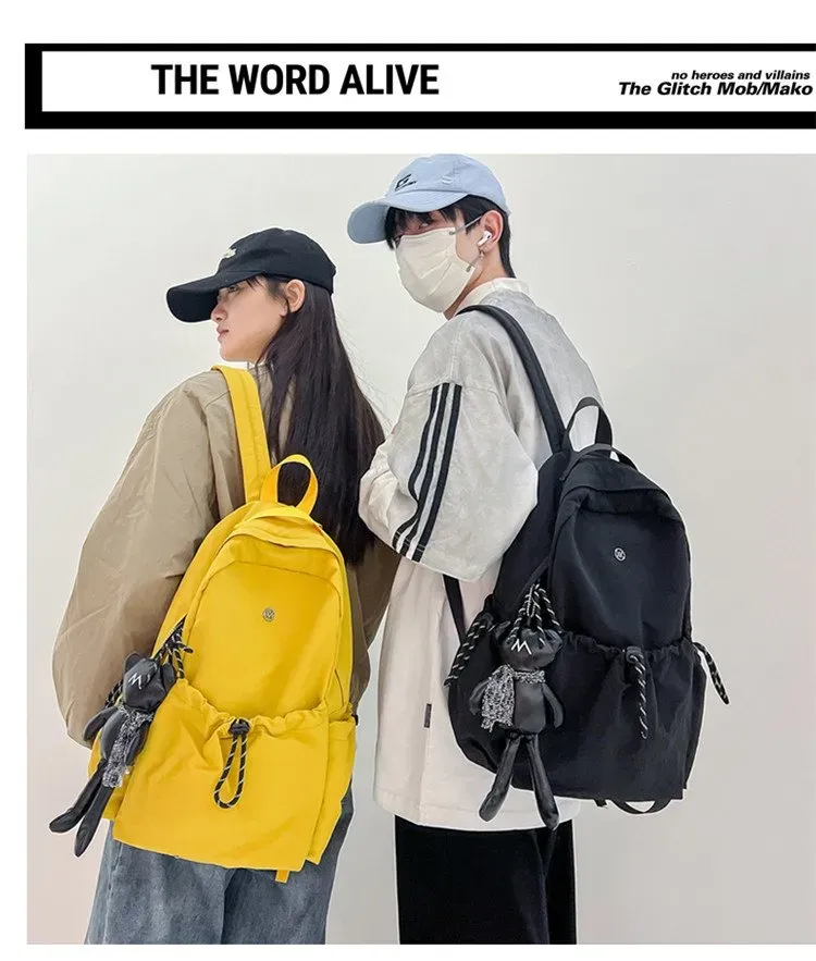 Tas Ransel Wanita Bahan Nylon Polos Warna Hitam Bentuk Kotak Tali Panjang Grosir Import