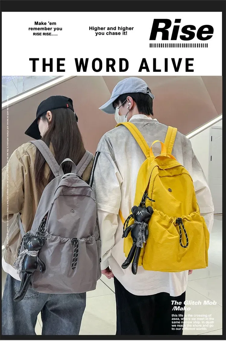 Tas Ransel Wanita Bahan Nylon Polos Warna Hitam Bentuk Kotak Tali Panjang Grosir Import