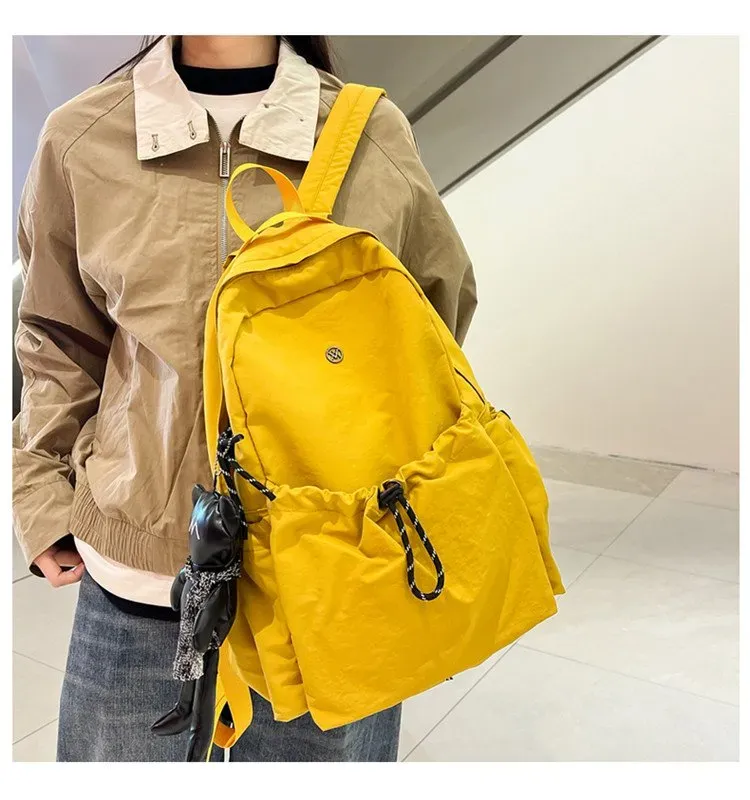 Tas Ransel Wanita Bahan Nylon Polos Warna Hitam Bentuk Kotak Tali Panjang Grosir Import