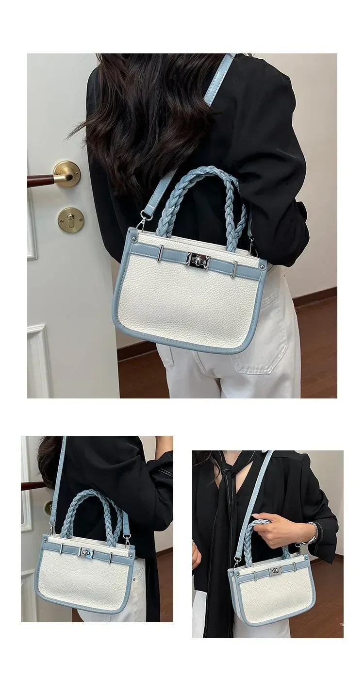 Tas Selempang Wanita Bahan PU Sintetis Polos Warna Biru Bentuk Kotak Tali Harga Grosir