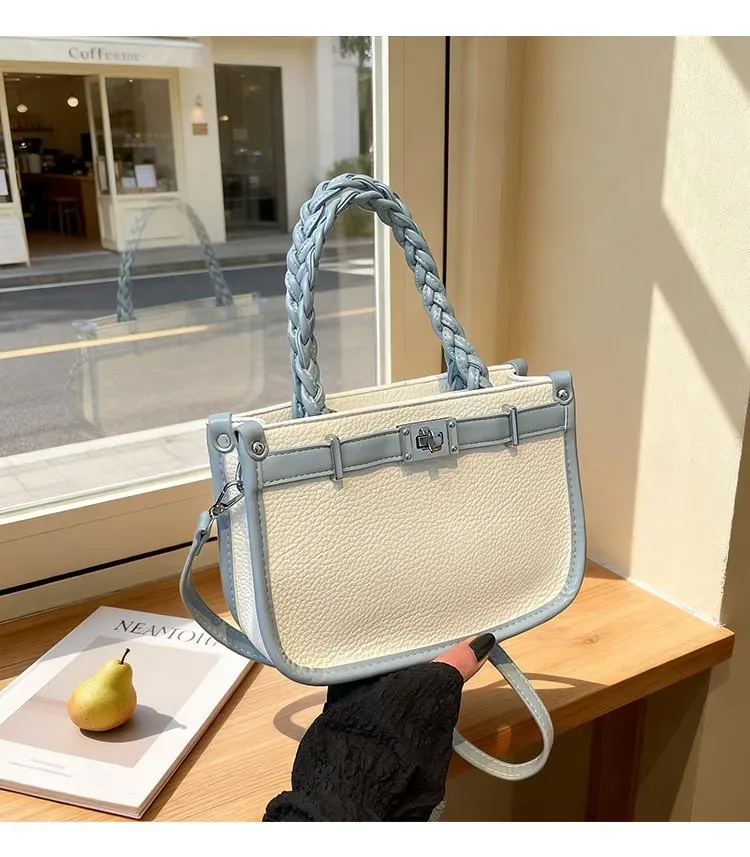 Tas Selempang Wanita Bahan PU Sintetis Polos Warna Biru Bentuk Kotak Tali Harga Grosir
