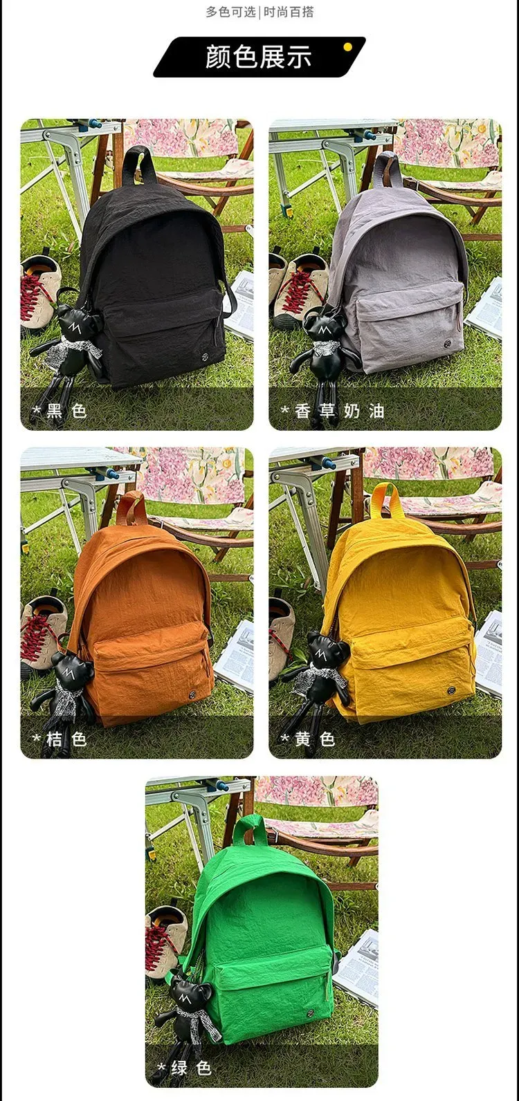 Tas Ransel Pria Bahan Nylon Polos Warna Hitam Bentuk Kotak Tali Lebar Resleting
