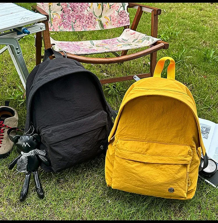 Tas Ransel Pria Bahan Nylon Polos Warna Hitam Bentuk Kotak Tali Lebar Resleting