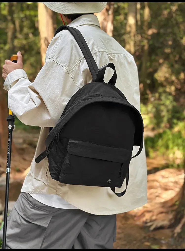 Tas Ransel Pria Bahan Nylon Polos Warna Hitam Bentuk Kotak Tali Lebar Resleting