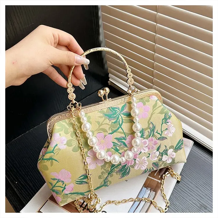 Tas Selempang Wanita Bahan PU Sintetis Motif Floral Warna Pink Bentuk Kotak Tali Model Import