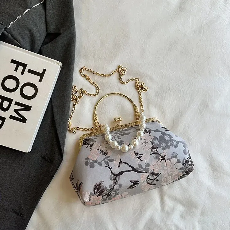 Tas Selempang Wanita Bahan PU Sintetis Motif Floral Warna Pink Bentuk Kotak Tali Model Import