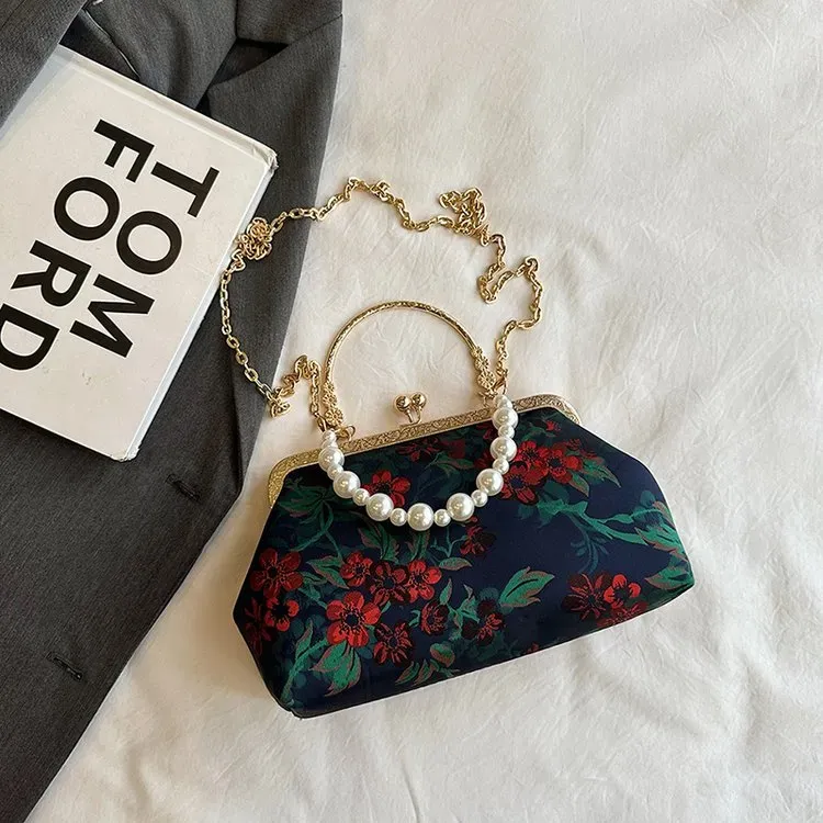 Tas Selempang Wanita Bahan PU Sintetis Motif Floral Warna Pink Bentuk Kotak Tali Model Import