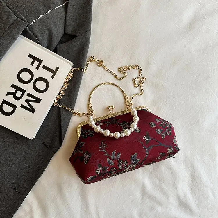 Tas Selempang Wanita Bahan PU Sintetis Motif Floral Warna Pink Bentuk Kotak Tali Model Import
