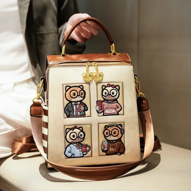 Tas Selempang Wanita Bahan PU Sintetis Motif Print Bentuk Kotak Tali Panjang Model Minimalis