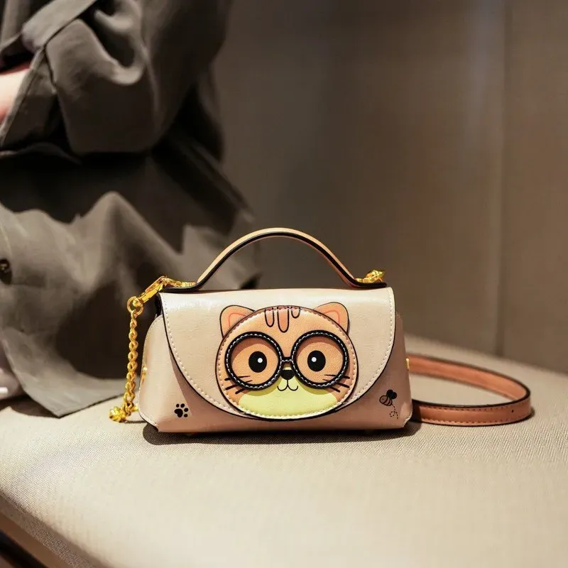 Tas Selempang Wanita Bahan PU Sintetis Motif Print Bentuk Kotak Tali Panjang Model Minimalis