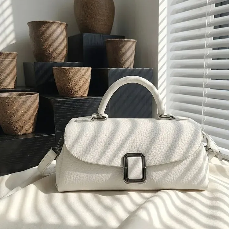 Tas Tote Wanita Bahan PU Sintetis Polos Warna Hitam Bentuk Kotak Tali Lebar Grosir Import