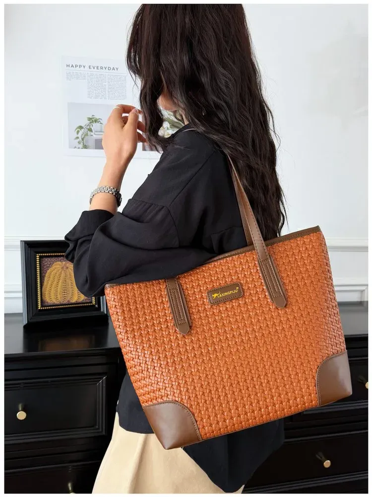 Tas Tote Wanita Bahan PU Sintetis Polos Warna Hitam Bentuk Kotak Tali Lebar Grosir Import
