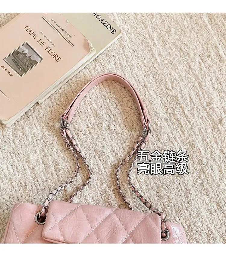 Tas Selempang Wanita Bahan PU Sintetis Model Quilted Bentuk Kotak Tali Rantai Grosir Import
