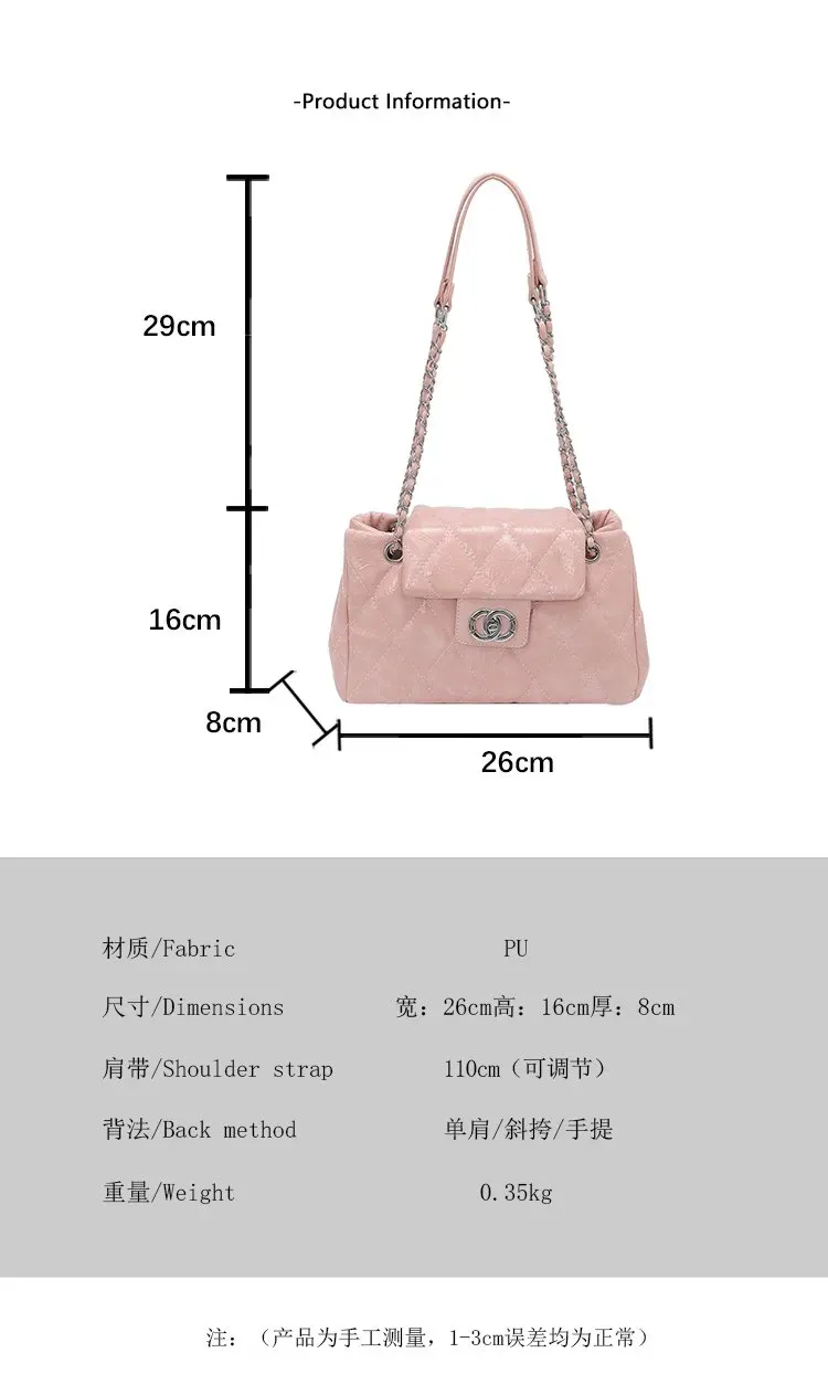 Tas Selempang Wanita Bahan PU Sintetis Model Quilted Bentuk Kotak Tali Rantai Grosir Import