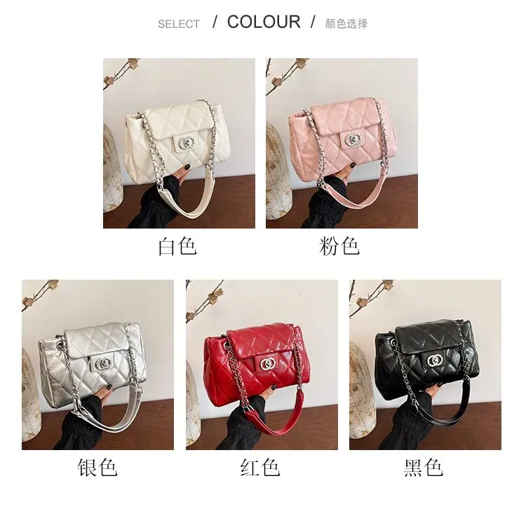Tas Selempang Wanita Bahan PU Sintetis Model Quilted Bentuk Kotak Tali Rantai Grosir Import