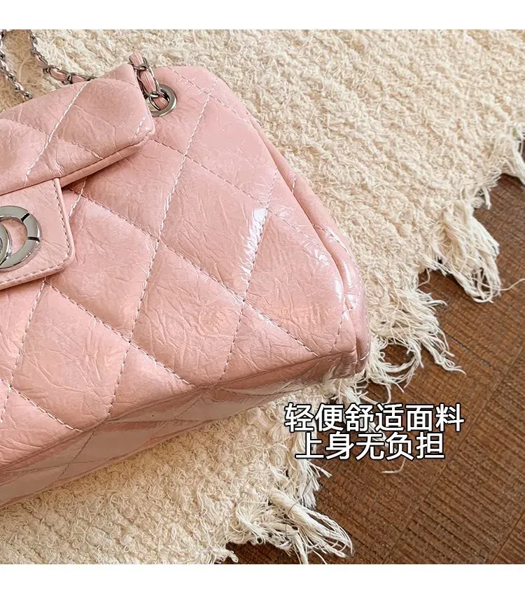 Tas Selempang Wanita Bahan PU Sintetis Model Quilted Bentuk Kotak Tali Rantai Grosir Import