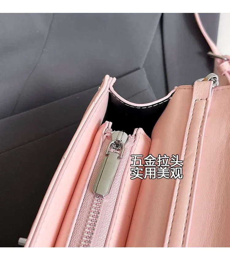 Tas Selempang Wanita Bahan PU Sintetis Model Quilted Warna Pink Bentuk Kotak untuk Toko Online