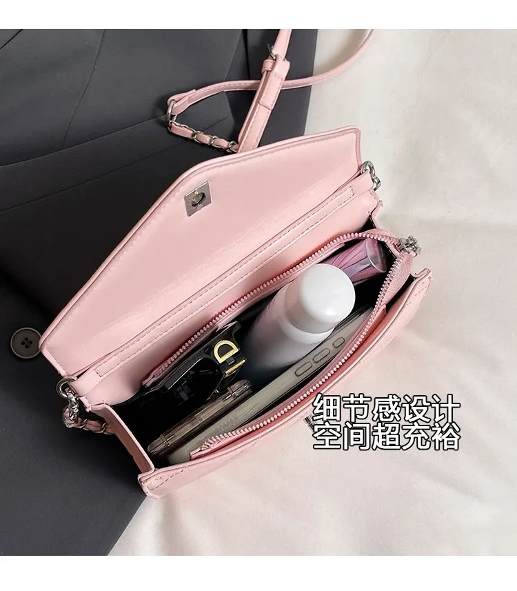 Tas Selempang Wanita Bahan PU Sintetis Model Quilted Warna Pink Bentuk Kotak untuk Toko Online