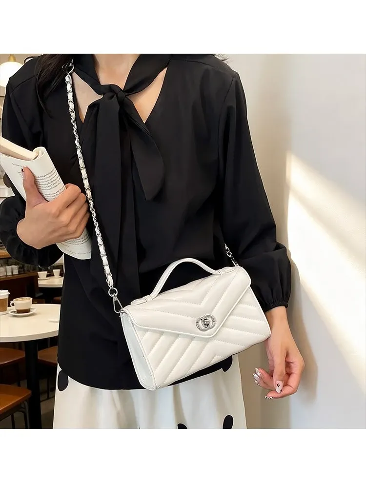 Tas Selempang Wanita Bahan PU Sintetis Model Quilted Warna Pink Bentuk Kotak untuk Toko Online