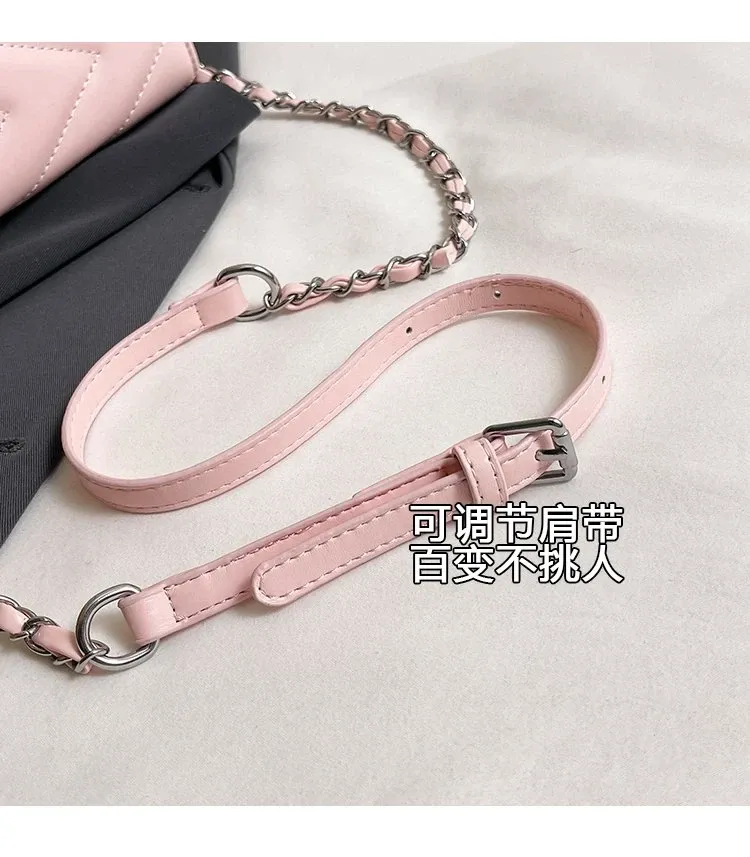 Tas Selempang Wanita Bahan PU Sintetis Model Quilted Warna Pink Bentuk Kotak untuk Toko Online