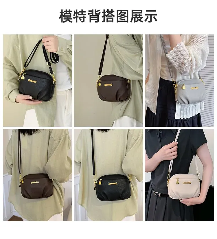 Tas Selempang Wanita Bahan PU Sintetis Polos Bentuk Kotak Tali Panjang Resleting untuk Reseller