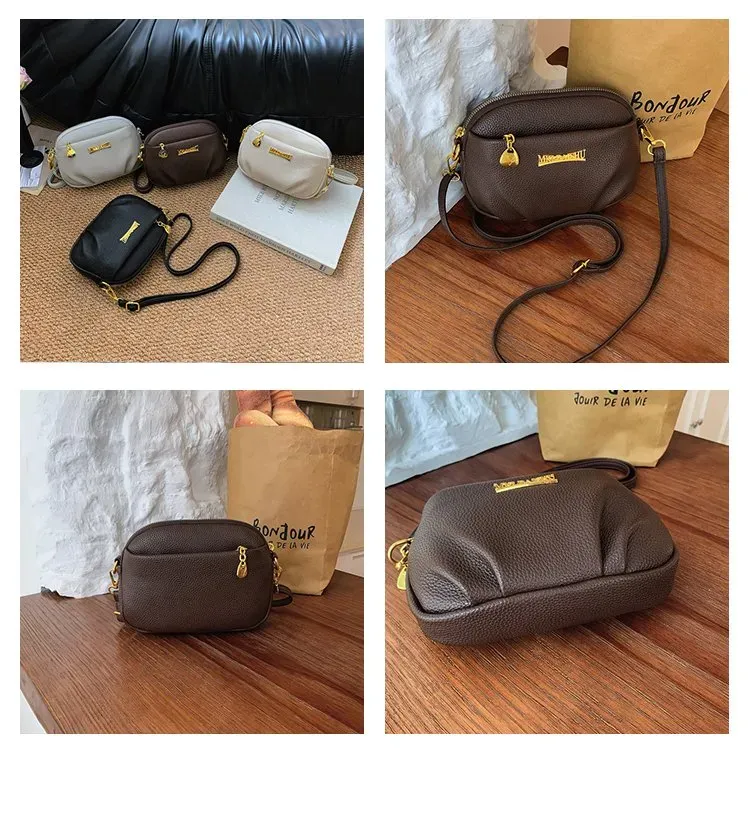 Tas Selempang Wanita Bahan PU Sintetis Polos Bentuk Kotak Tali Panjang Resleting untuk Reseller