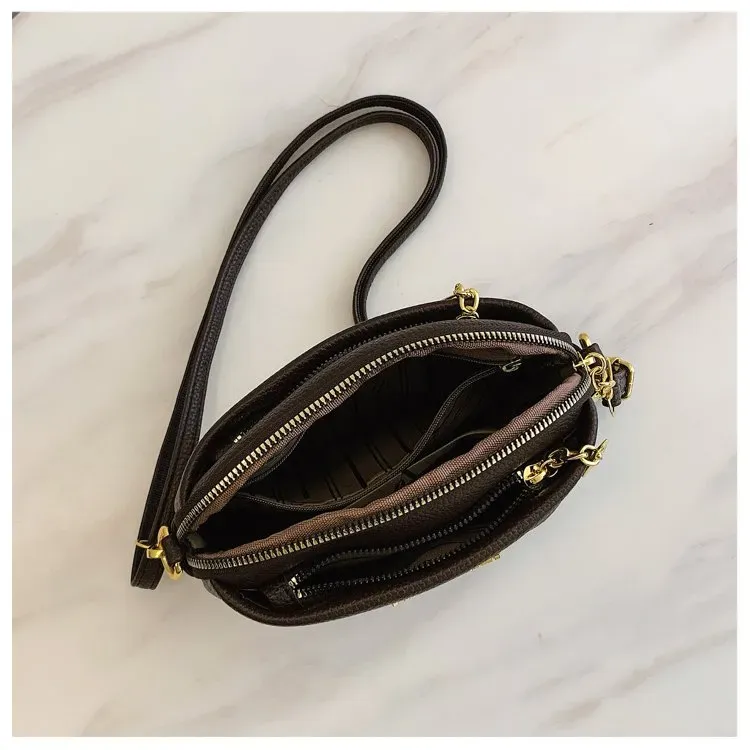 Tas Selempang Wanita Bahan PU Sintetis Polos Bentuk Kotak Tali Panjang Resleting untuk Reseller