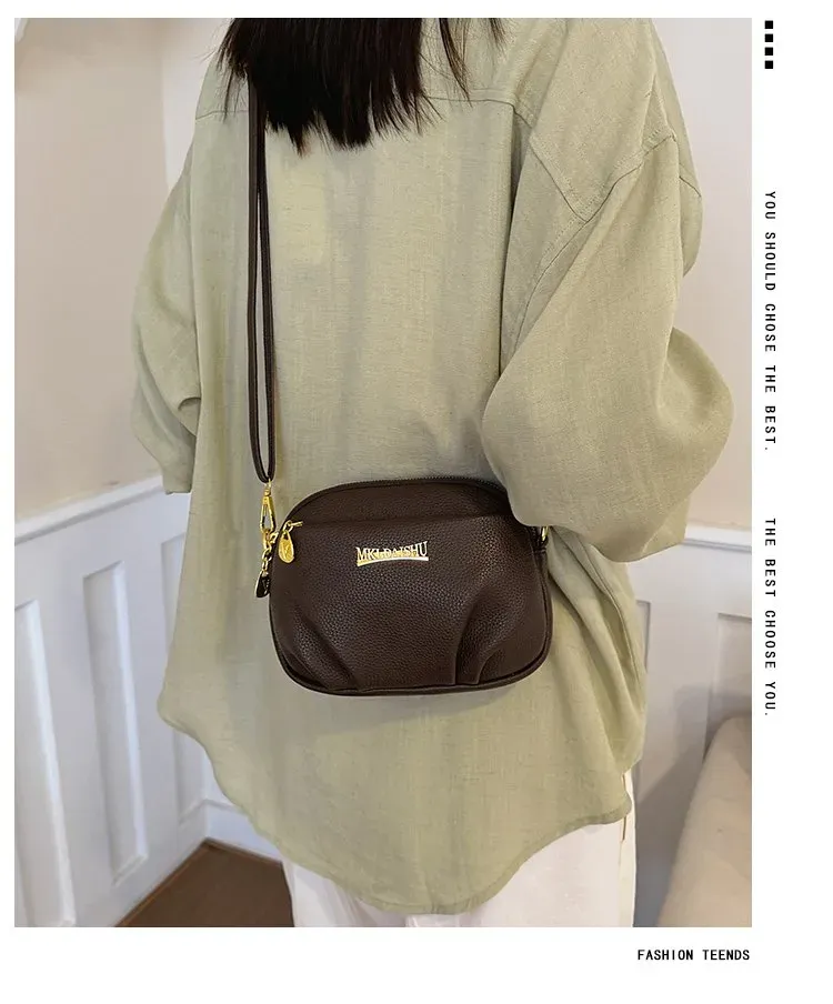 Tas Selempang Wanita Bahan PU Sintetis Polos Bentuk Kotak Tali Panjang Resleting untuk Reseller