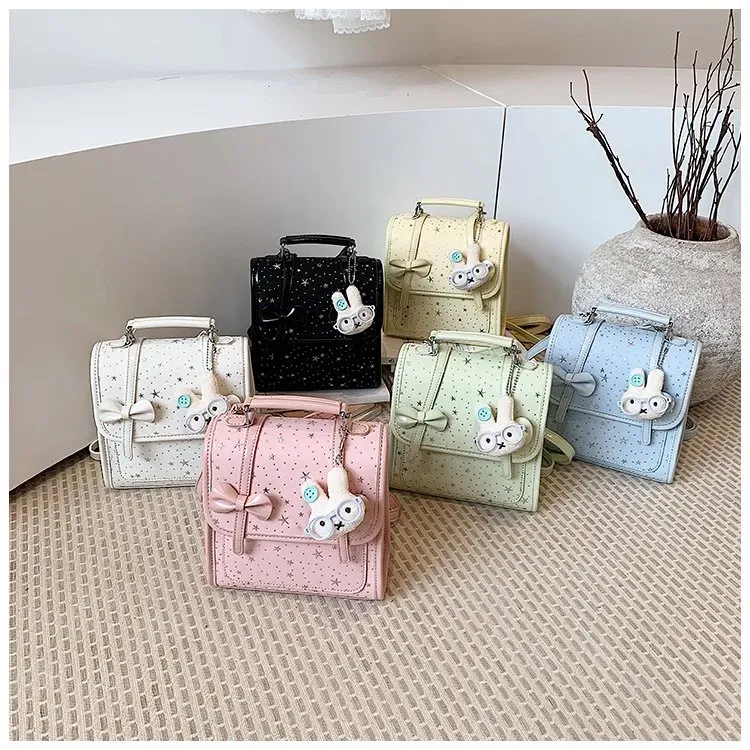 Tas Ransel Wanita Bahan PU Sintetis Motif Print Warna Hitam Bentuk Kotak Tali untuk Jualan