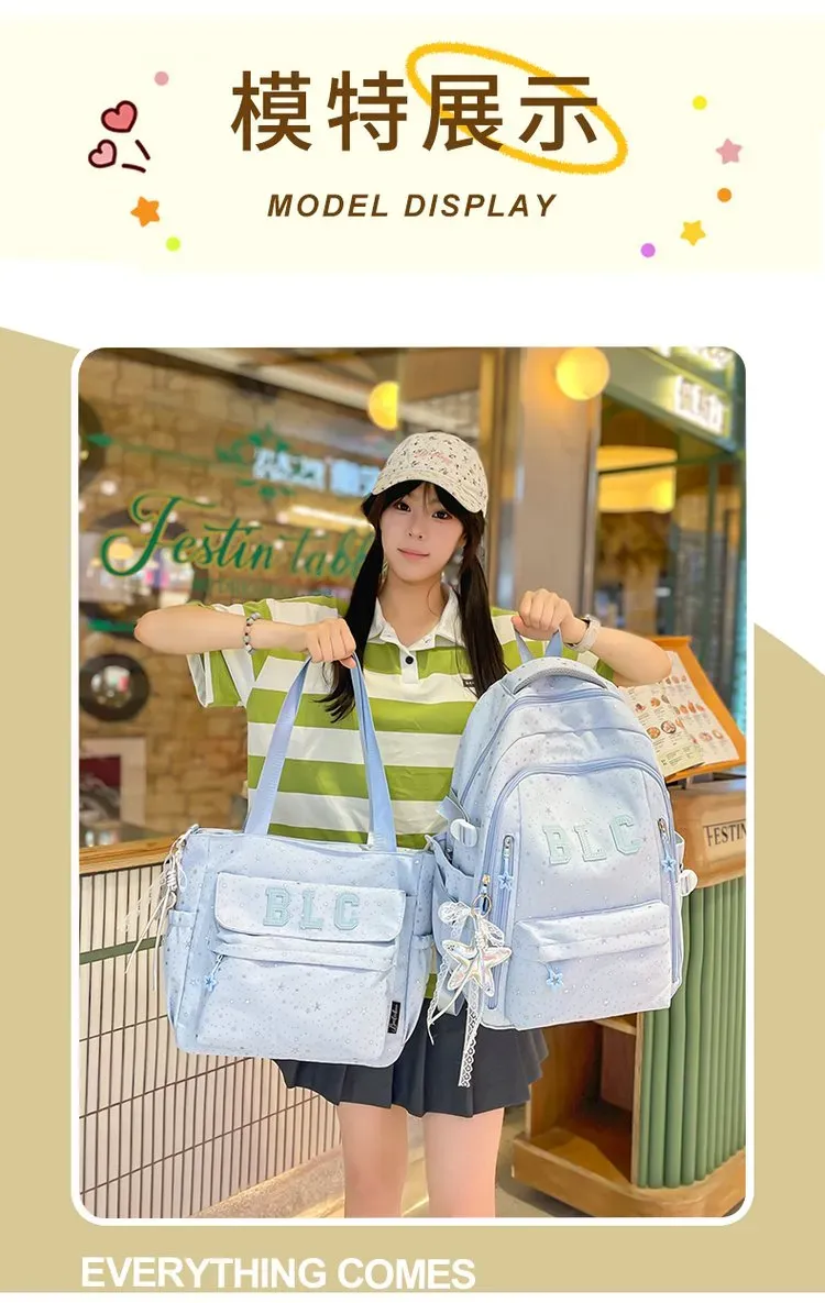 Tas Ransel Wanita Bahan Nylon Motif Bintang Warna Hitam Bentuk Kotak Tali Lebar Grosir Import kategori tas ransel grosir