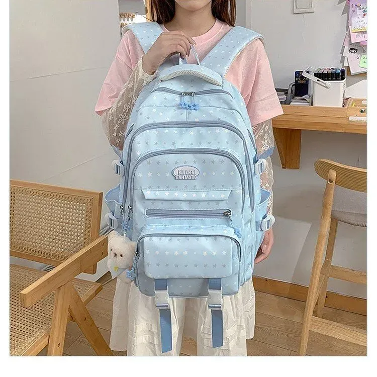 Tas Ransel Wanita Bahan Nylon Motif Polkadot Warna Biru Bentuk Kotak Tali Grosir Import